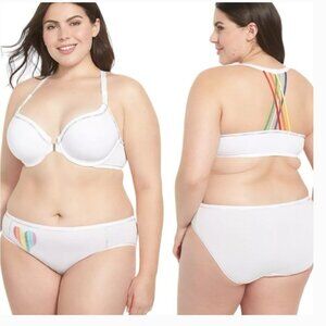 Cacique White Cotton T-Shirt Bra Rainbow Pride Strappy Back Front Closure‎ 38DD